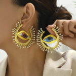 Statement Alloy Earrings with Rhinestones & Eye Design
