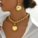 Statement Gold Tone Alloy Bead Necklace & Earring Set