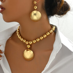 Statement Gold Tone Alloy Bead Necklace & Earring Set