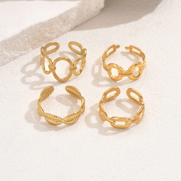 Trendy Zinc Alloy Gold Tone Geometric Rings Set - Image 2