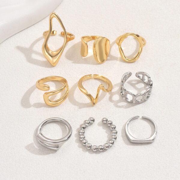 Trendy Zinc Alloy Gold Tone Geometric Rings Set - Image 4