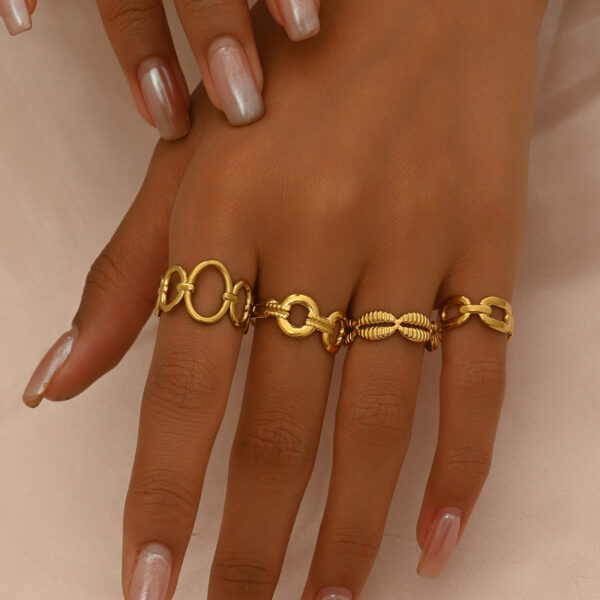 Trendy Zinc Alloy Gold Tone Geometric Rings Set - Image 5