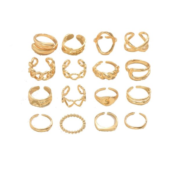 Trendy Zinc Alloy Gold Tone Geometric Rings Set - Image 9