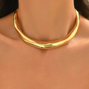 Wavy Geometric Copper Collar Necklace in Gold Tone