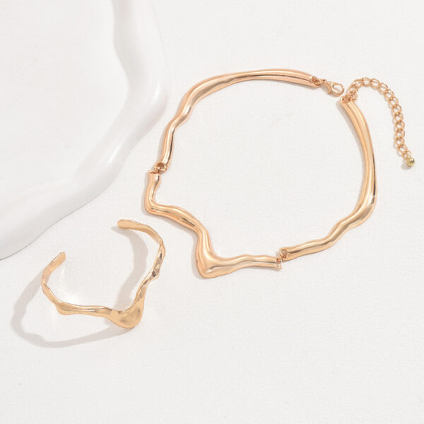 Wavy Gold Tone Necklace & Bracelet Jewelry Set - Image 3