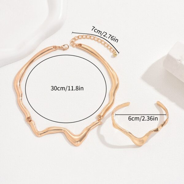 Wavy Gold Tone Necklace & Bracelet Jewelry Set - Image 4