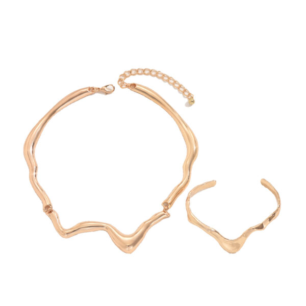 Wavy Gold Tone Necklace & Bracelet Jewelry Set - Image 5