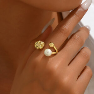 Women's Gold-Tone Copper Open Ring with Pearl