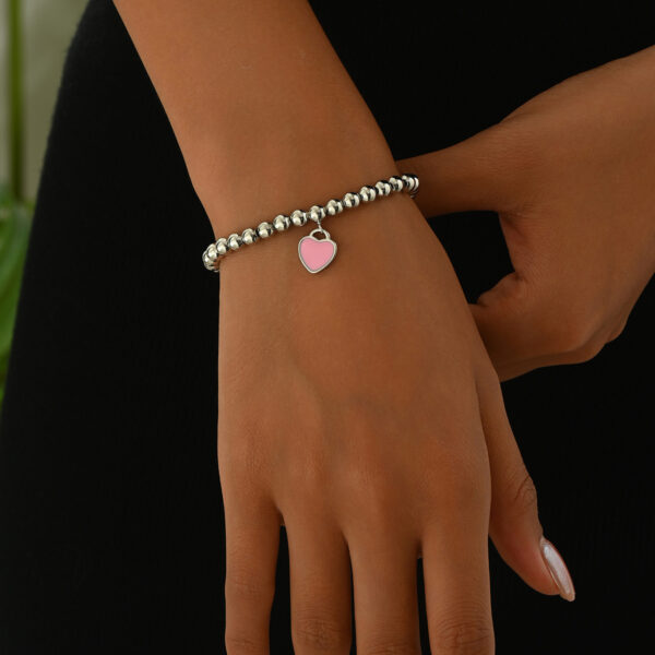 zinc_alloy_bead_bracelet_with_pink_enamel_heart_charm_image_1