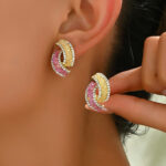 Zinc Alloy Geometric Stud Earrings with Stones