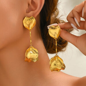Zinc Alloy Layered Petal Dangling Statement Earrings
